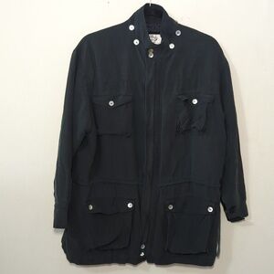 Carol Patterson Vintage Silk-Linen Blend Black Coat Lagenlook Women's Size L